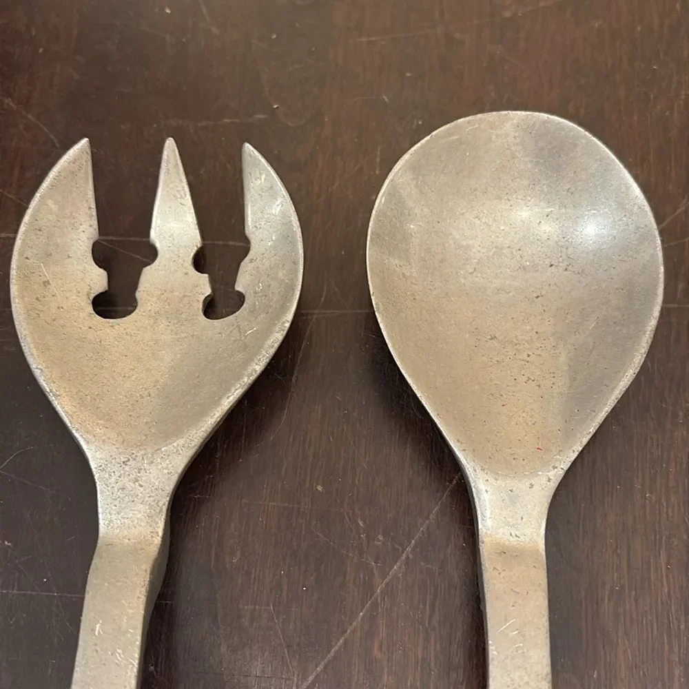 Salad Fork and Spoon Oxidized Aluminum
